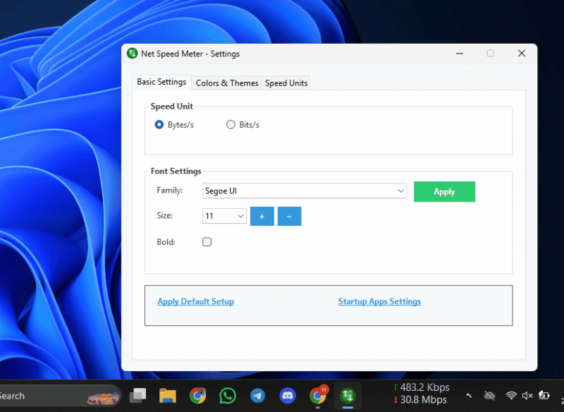 Adjust Settings Netspeedmeter
