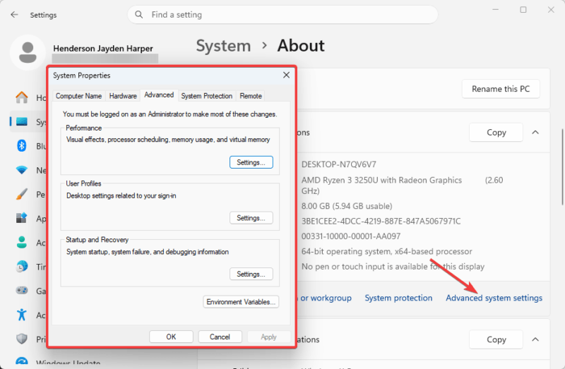 Advanced System Settings