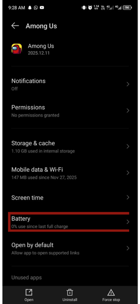 Android App List Battery