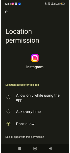 Android Instagram App Permissions Location Permission