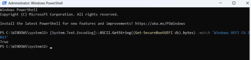 running command to check secure boot certificates