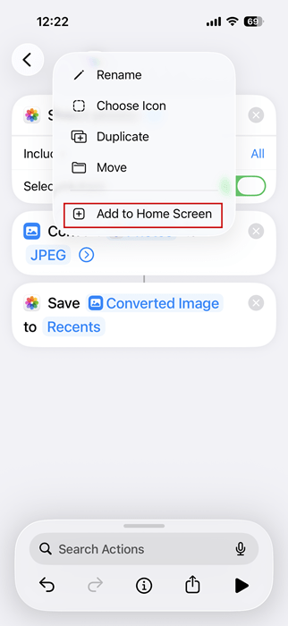 Checking For Heic Iphone Shortcuts Add Homescreen