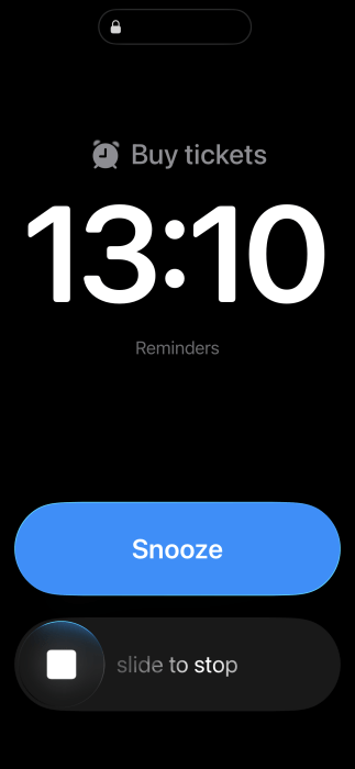 Critical reminder view with "Slide to Stop" button. 