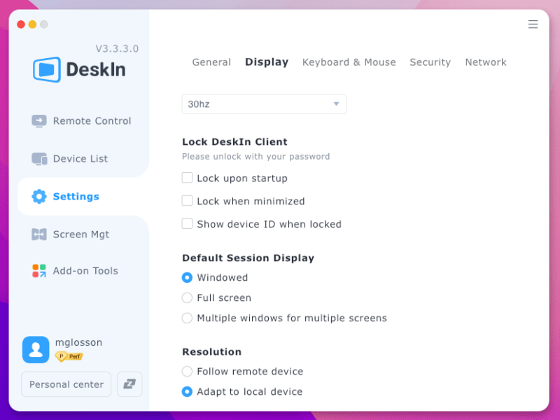 Deskin Display Settings