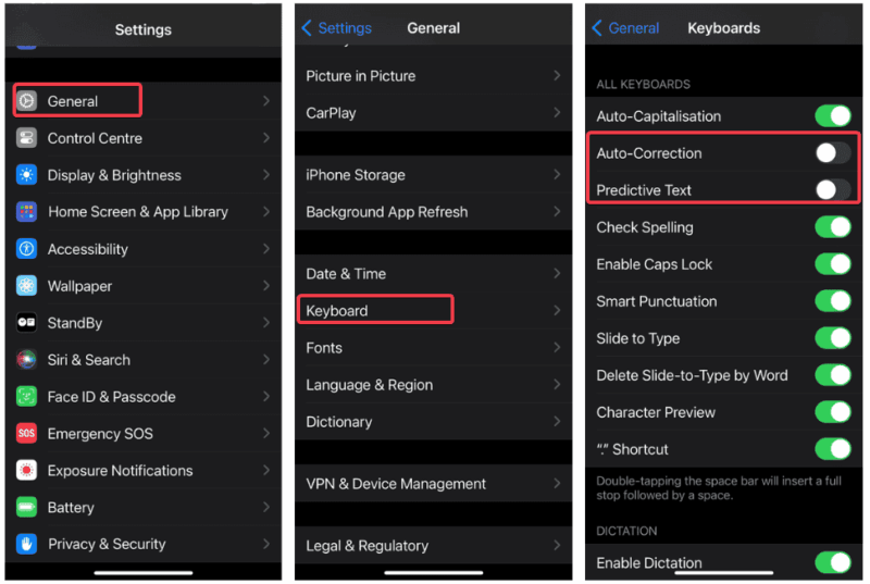 Disable Autocorrection And Predictive Text