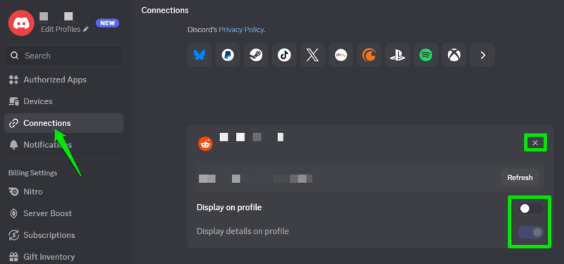 Disabling Connections display in Discord