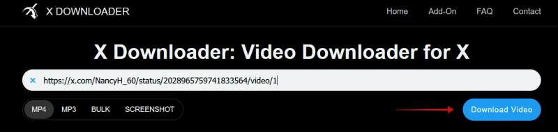 Downloading a X video using third-party online tool. 