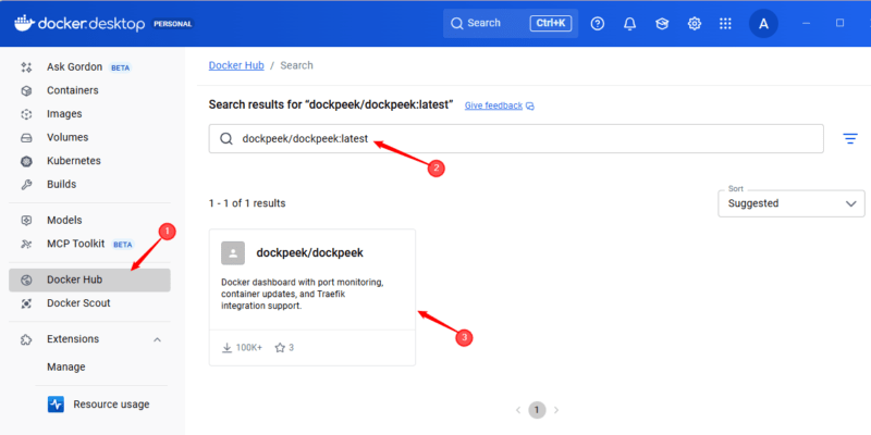 Find Official Dockpeek Image Docker Desktop