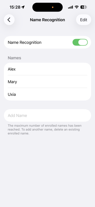 List of names for Name Recognition on iPhone. 