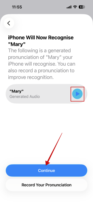 Hearing to auto-generated pronunciation for name on iPhone. 