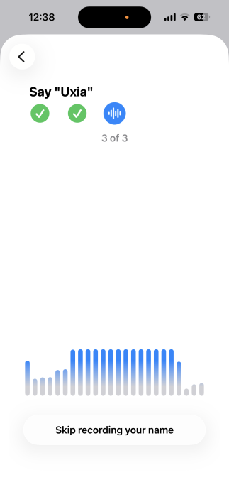Recording your own voice saying name for Name Recognition on iPhone.
