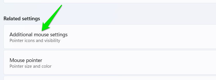 Mouse Settings link in Windows settings