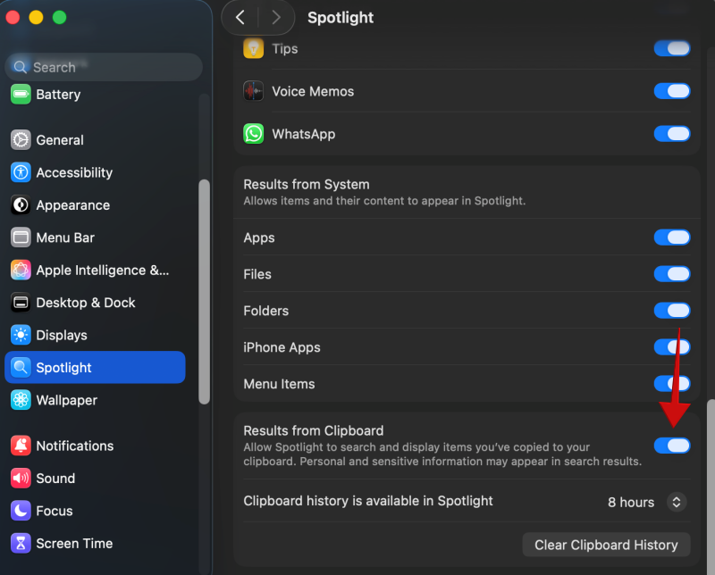 Turning on toggle for "Results from Clipboard" option on Mac. 