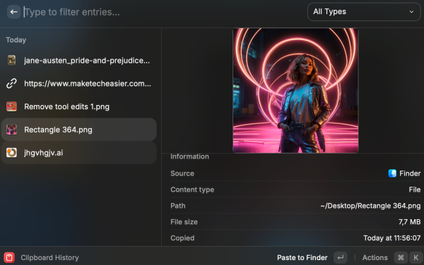 Item view in Clipboard history with Raycast on Mac.