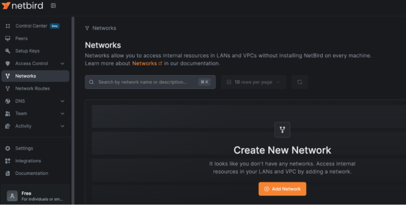 Netbird new Network creation
