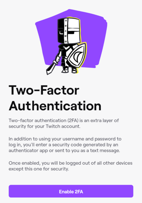 A screenshot of the 2FA setup screen in the Twitch app for Android.