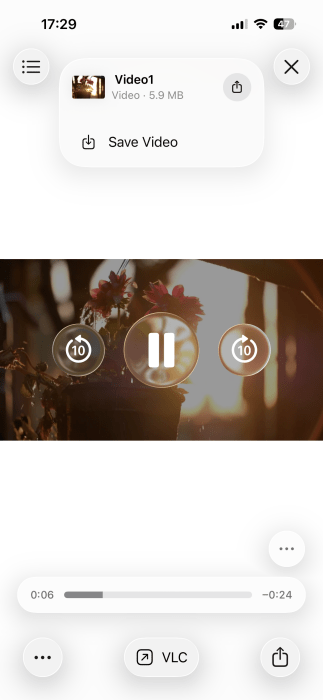 Converted MP4 file playing in Files app on iPhone.  