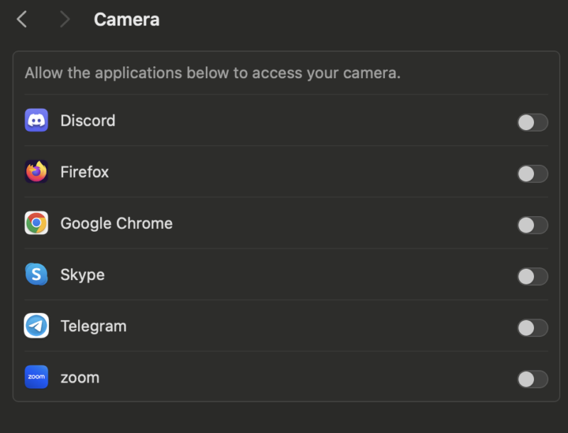 Privacy Settings Camera Tab