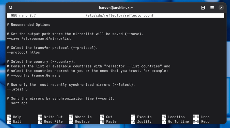 Reflector Configuration File With Various Options And Flags