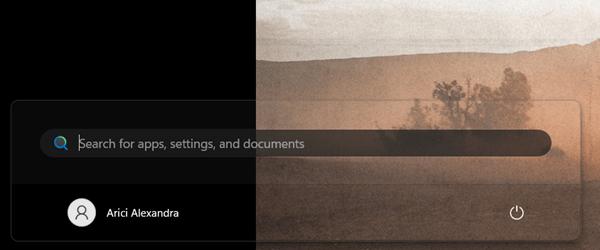 View of transparent Start Menu on Windows device. 