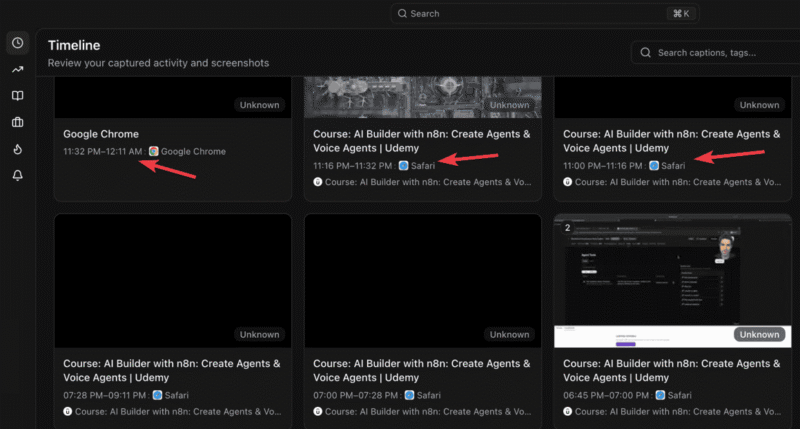 Screencap Detailed Activities Each App