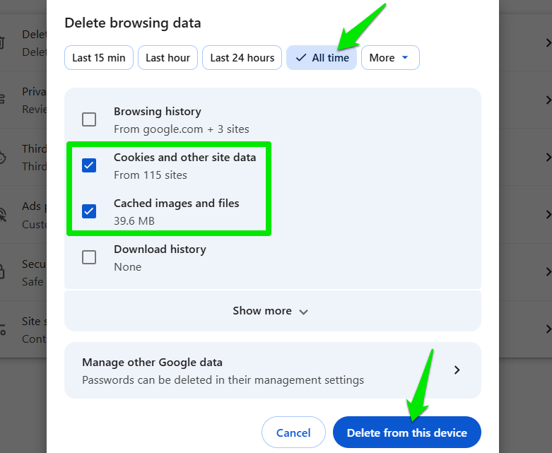 Selecting Browsing Data To Delete