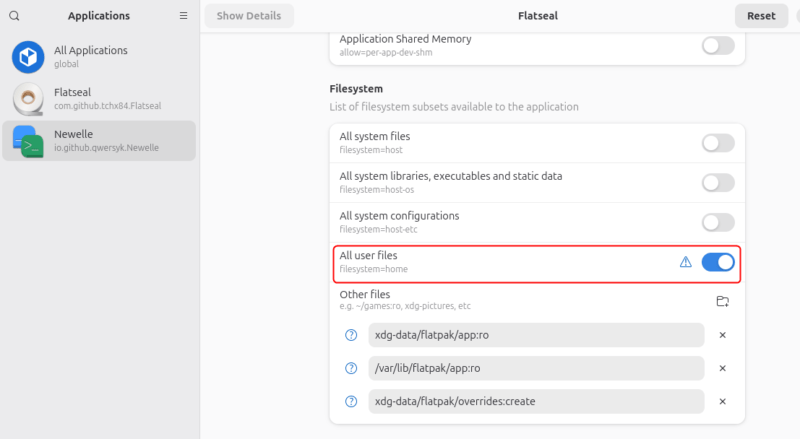 Set Permissions Newelle