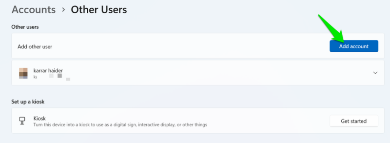 Create a standard account in Windows 11