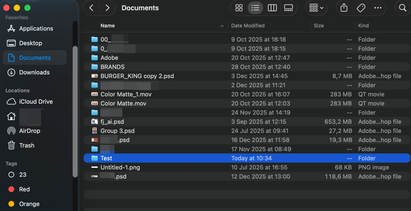 Default folder view in Finder on macOS.