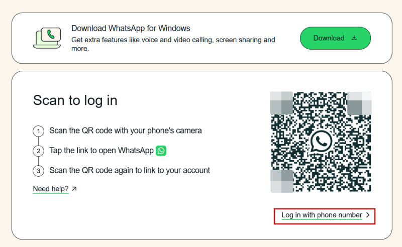 Clicking on "Log in with phone number" option in web browser on PC. 