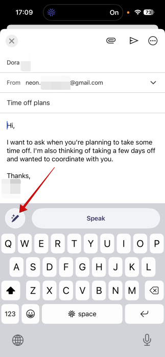 Tapping magic pen icon in Willow keyboard on iPhone. 