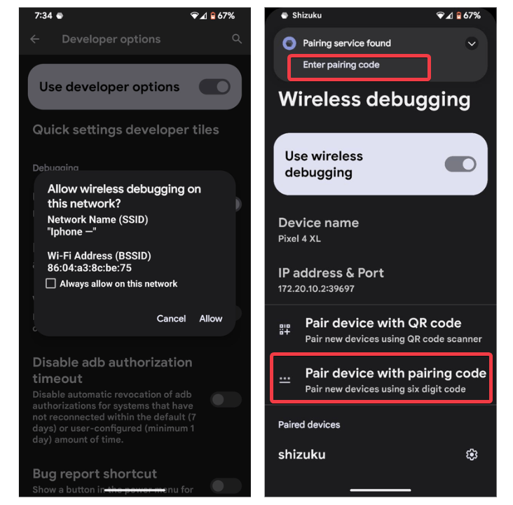 Wireless Debugging Pair Shizuku