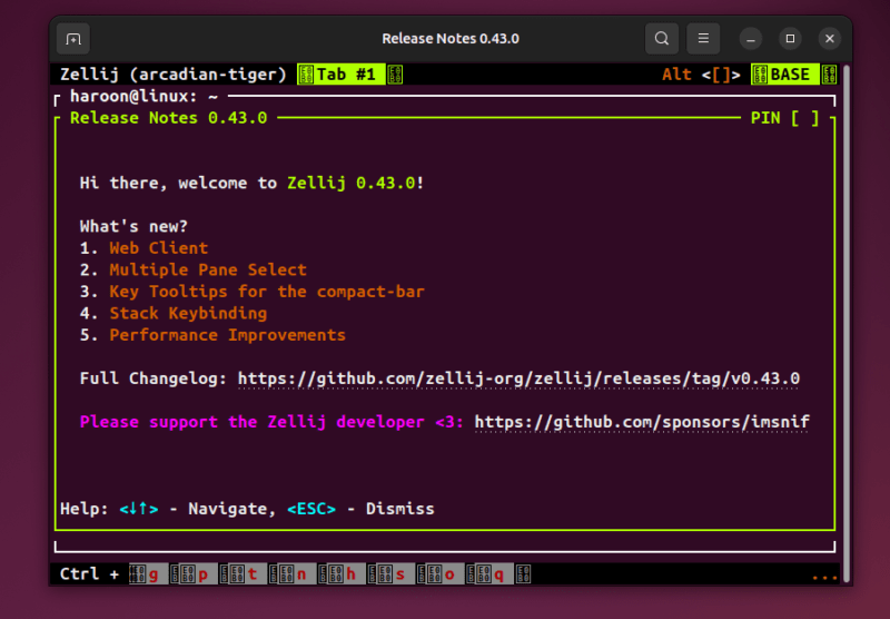 Zellij First Launch Interface